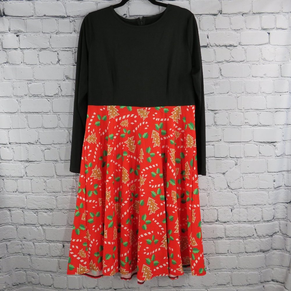Women's Plus Christmas Theme Long Sleeve Dress